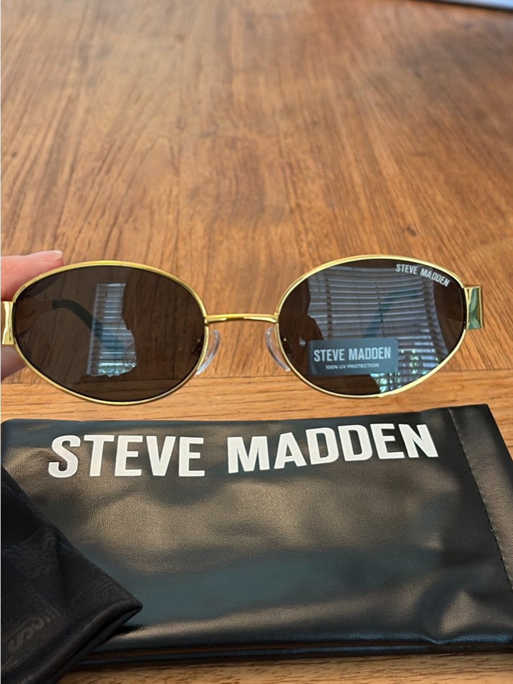 Steve Madden Gold Frame Brown Lens Oval Sunglasses